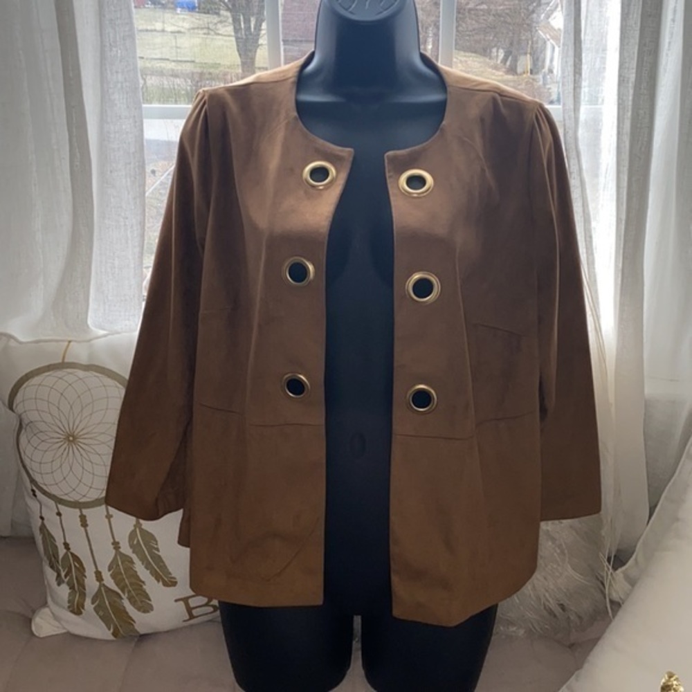 Chico’s Faux Suede Grommet LS Cafe Breve size 0